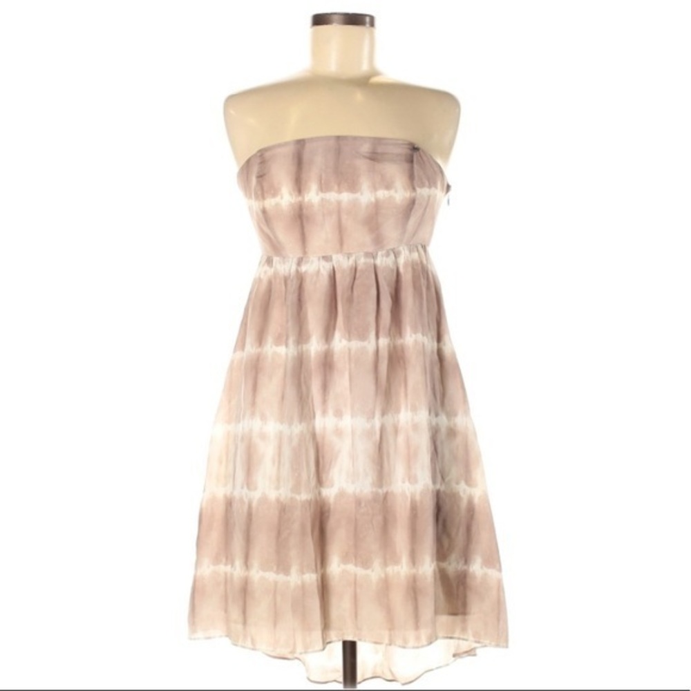 Guess 8 tan BOHO tie dye 100% silk strapless dress